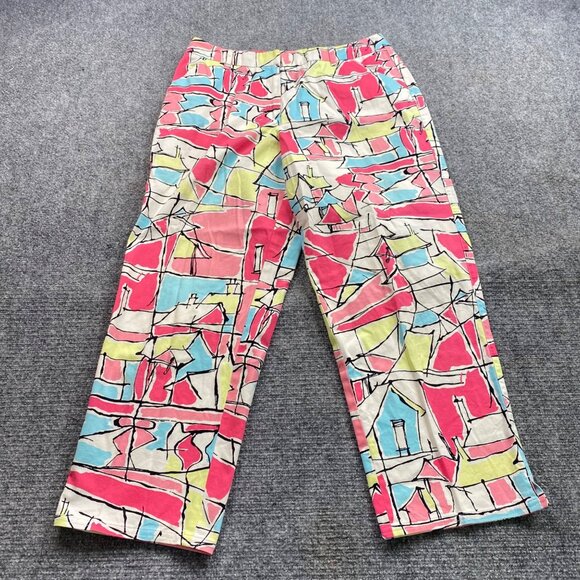 Talbots Pants‎ Women's 10 Multicolor Abstract Print Stretch Capri 30x25 Cropped - Picture 1 of 13
